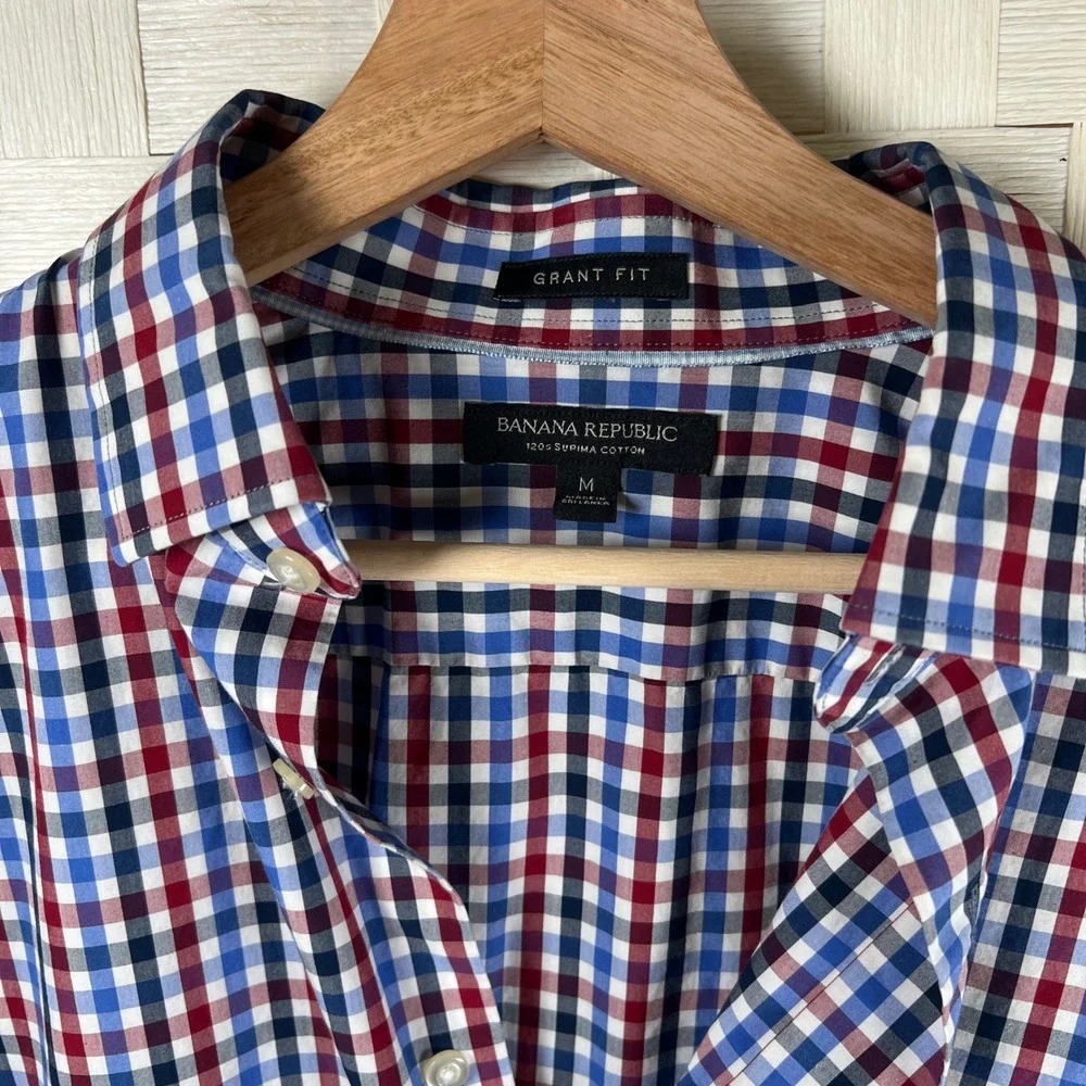 Banana Republic Grant Fit Men Long Sleeve Gingham Button Down‎ Shirt Size M